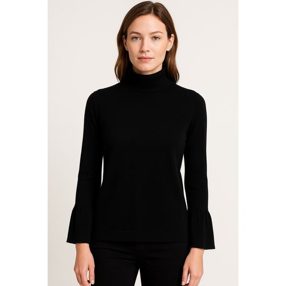 Ann Taylor Black Ruffle Sleeve Long Sleeve Sweater M - Picture 1 of 5